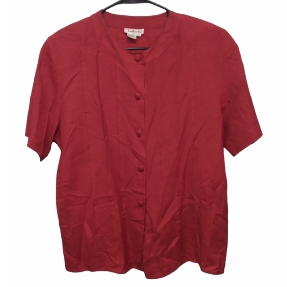 Talbots red 100% silk button front blouse size 14 - Picture 1 of 8